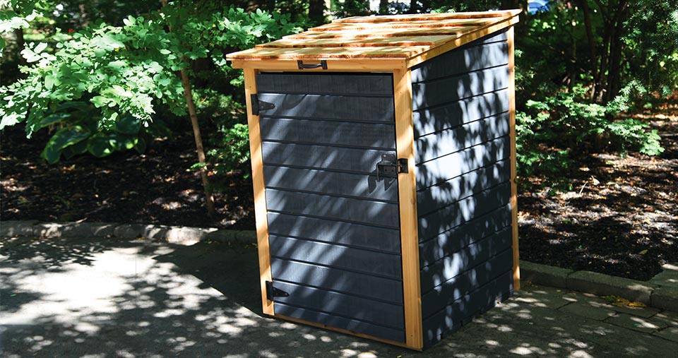 Storage Sheds for Garbage Bins, Recycling Bins and Green Bins Redwood