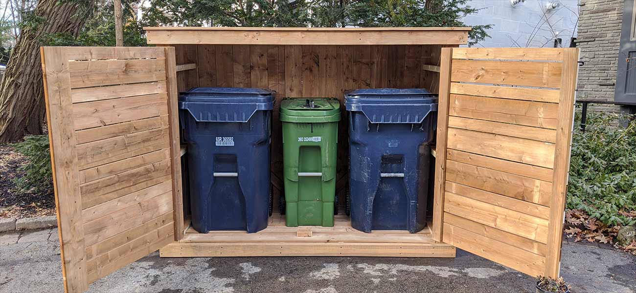triple bin storage shed for garbage bins & recycling bins